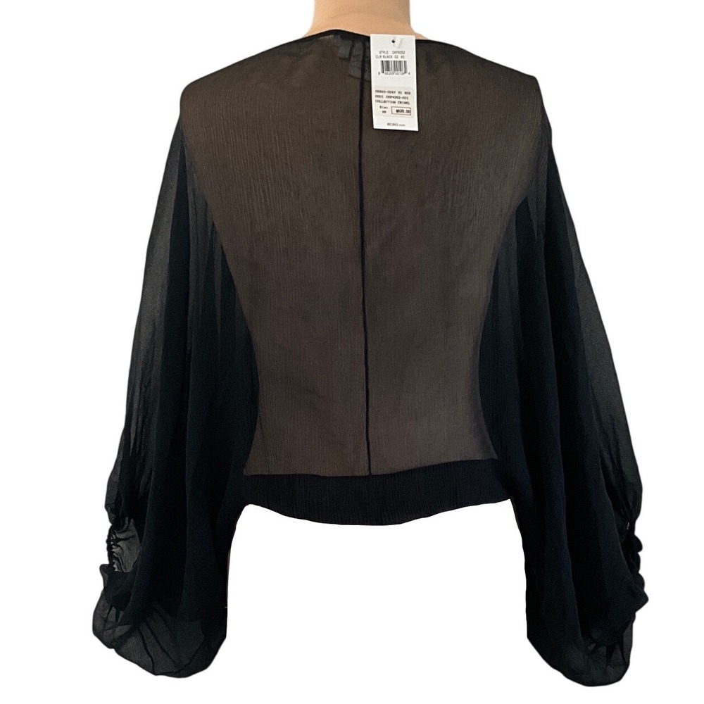 MaxAzria Collection Silk Chiffon Sheer Tie Front Shrug Bolero Black Size XS NWT - Picture 10 of 12